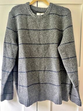 The Normal Brand Striped Crewneck Sweater in Gray & Blue XL Like New